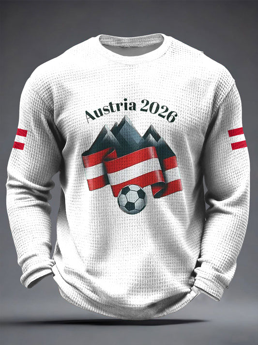 Retro Österreich 2026 Fußball Gedenkende Casual Waffel-Weave T-Shirt