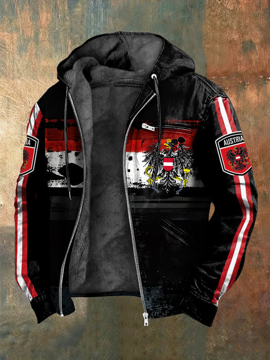 Retro Abstrakte Österreich ische Flagge Geometrische Fleece-Ausgekleidet Kapuzen jacke