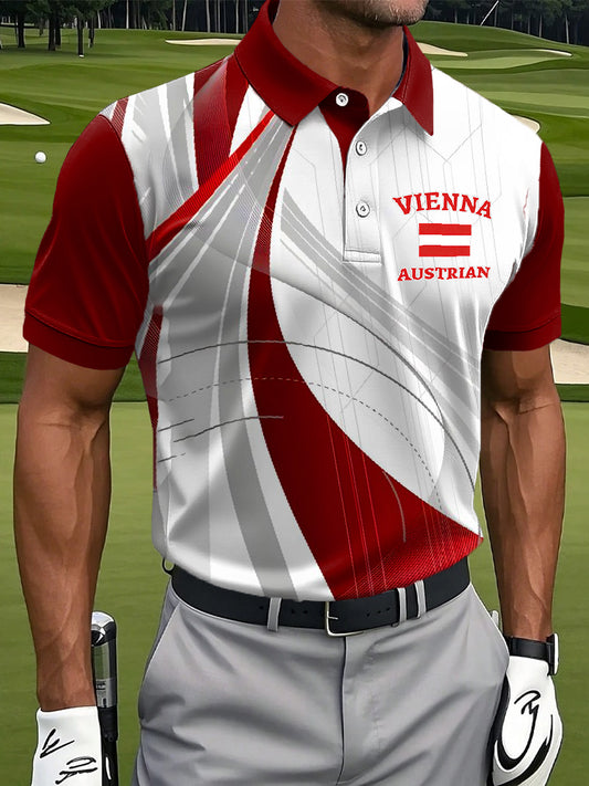 Retro Österreich Print Casual Polo Shirt