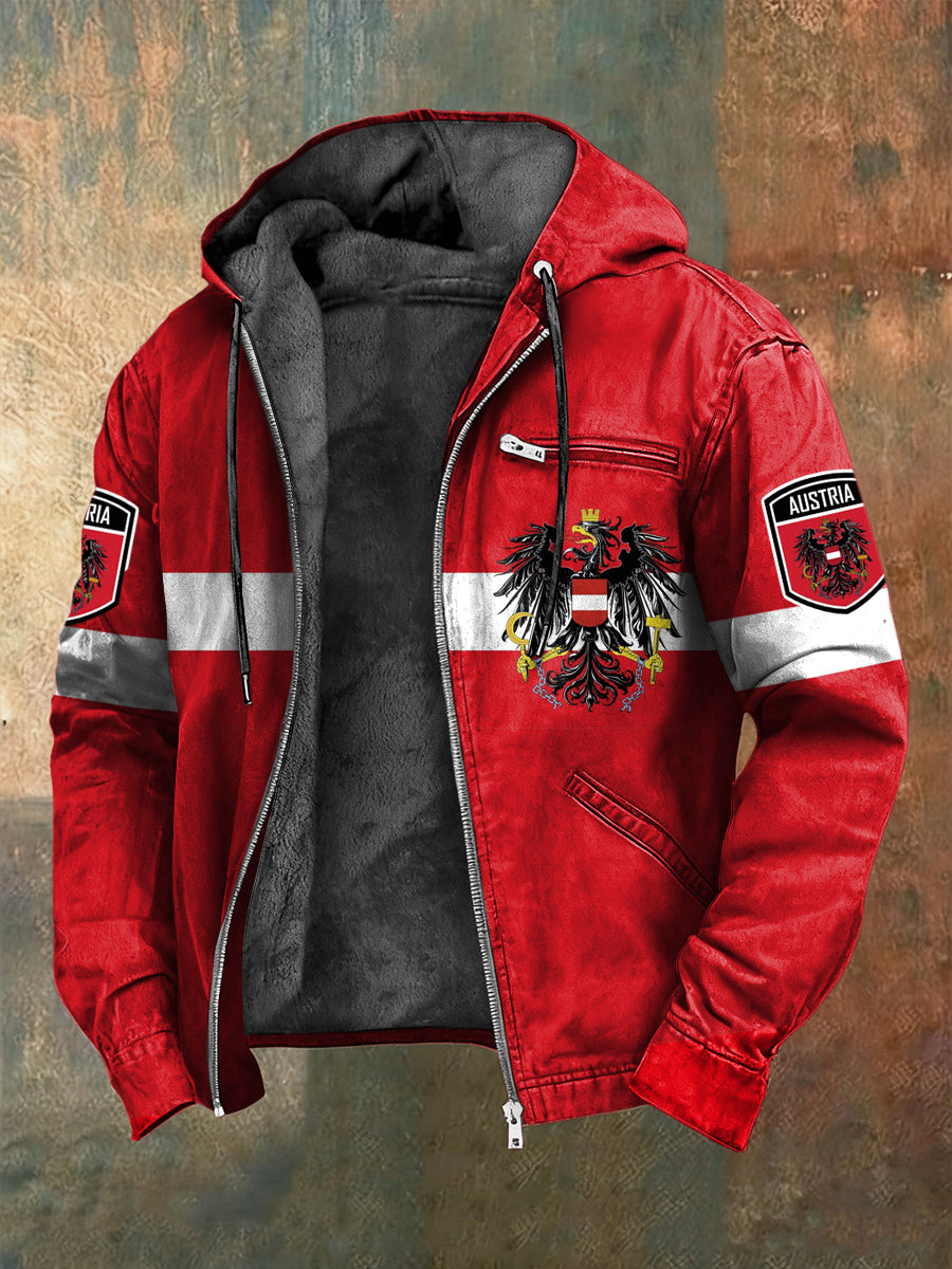 Retro Österreich ische Flagge Emblem Fleece-Ausgekleidet Kapuzen jacke
