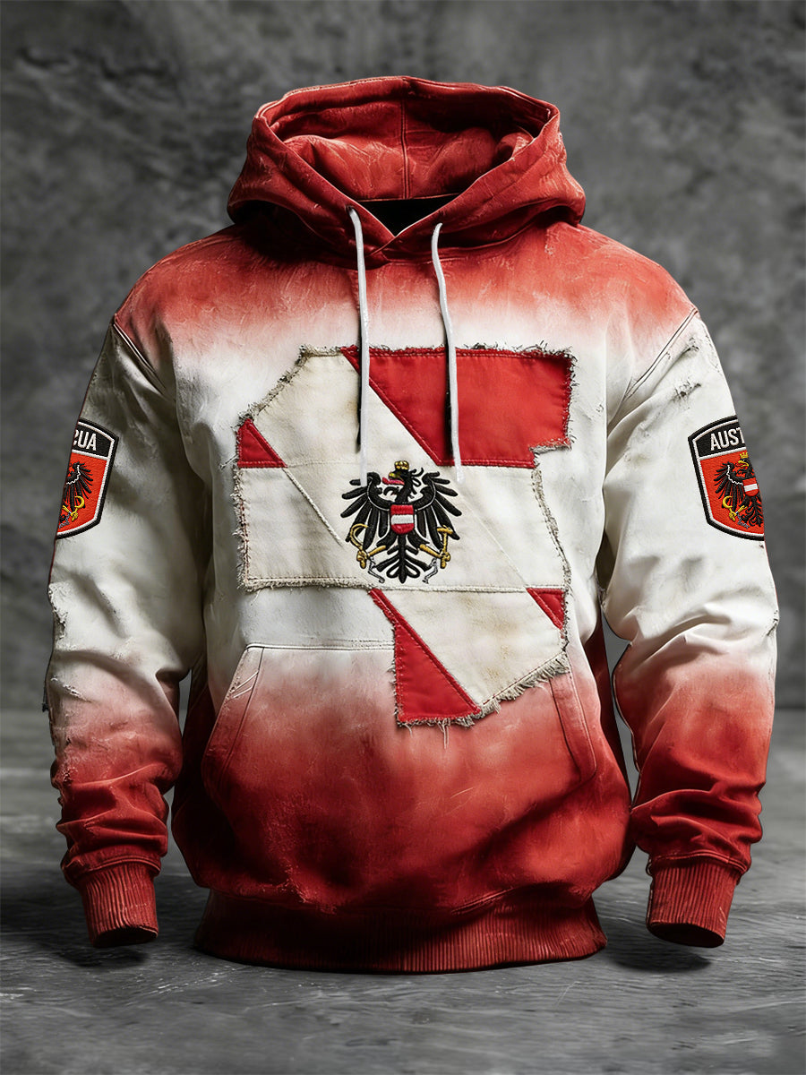 Retro Abstrakt Österreich ische Flagge Patchwork Casual Hoodie