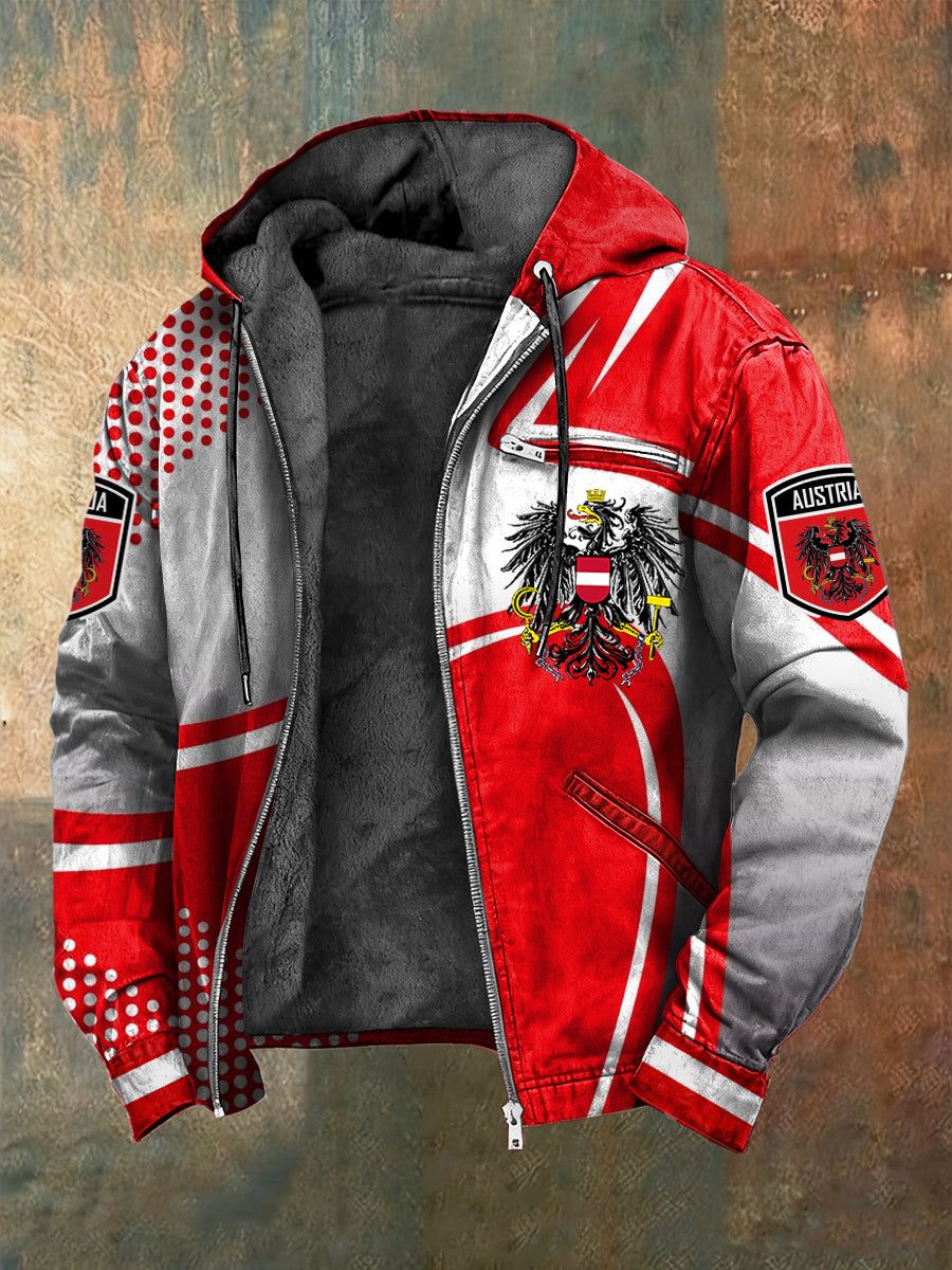 Retro Österreich ische Flagge Geometrische Fleece-Ausgekleidet Kapuzen jacke