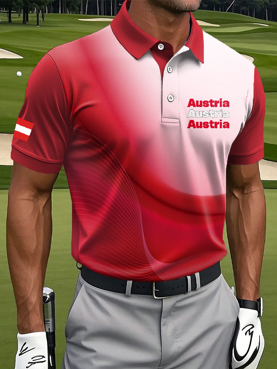 Retro Österreich Print Casual Polo Shirt