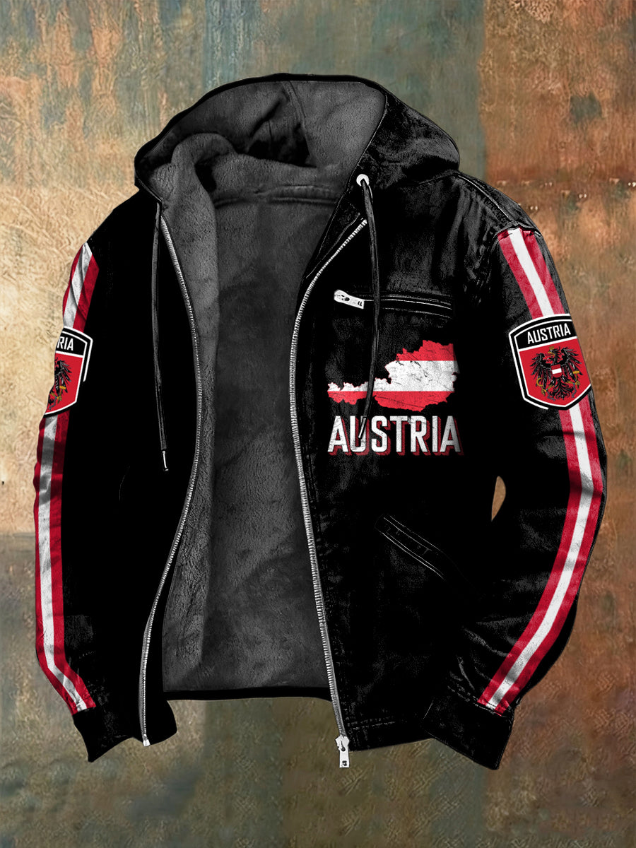 Vlies ausgekleidet Kapuzen jacke Retro Österreich ische Flagge Karte