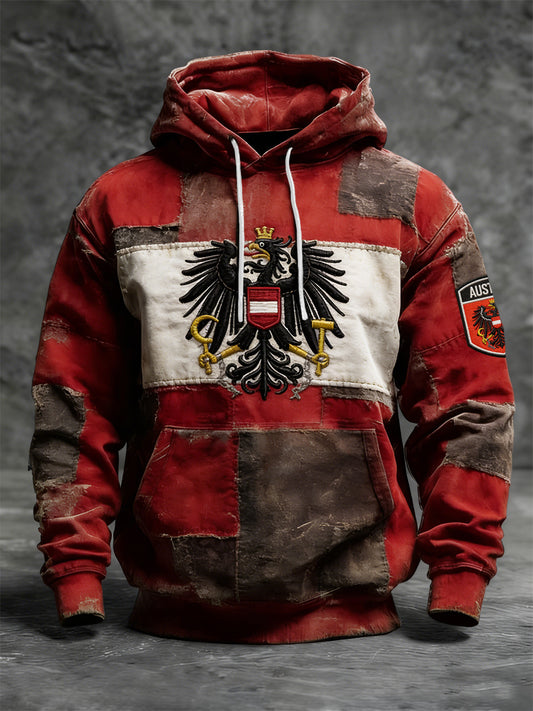 Retro Österreich ische Flagge Patchwork Casual Hoodie