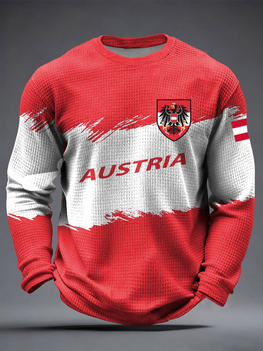 Retro abstrakte österreich ische Flagge lässig Waffel gewebe T-Shirt