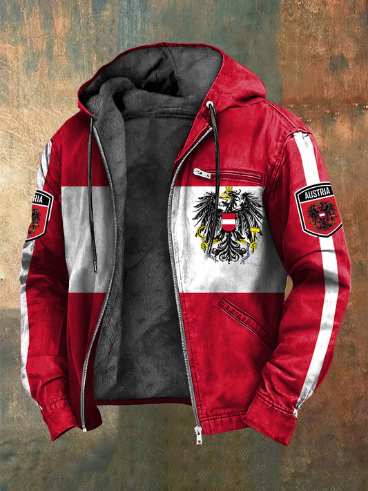 Retro Österreich ische Flagge Patchwork Fleece-Ausgekleidet Kapuzen jacke