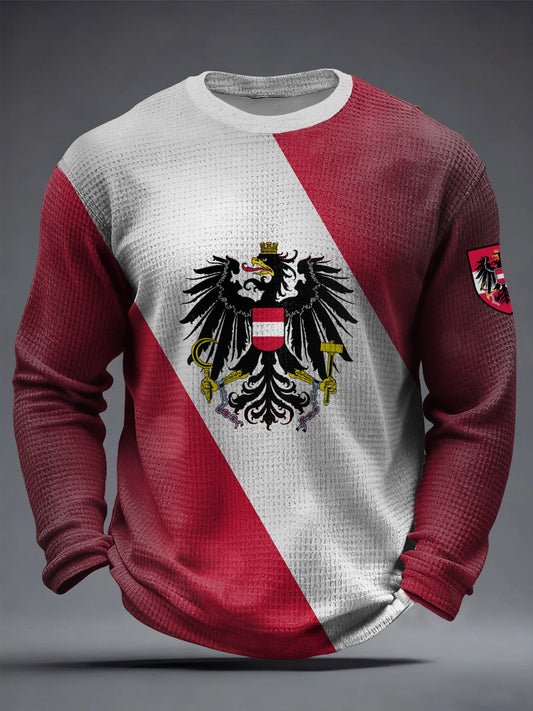 Retro Österreich ische Flagge Lässiges Waffel gewebe T-Shirt