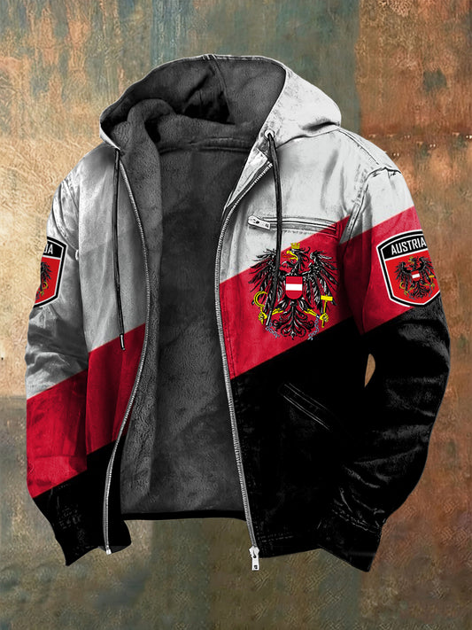 Retro Österreich ische Flagge Gestreifte Fleece-Auskleidete Kapuzen jacke