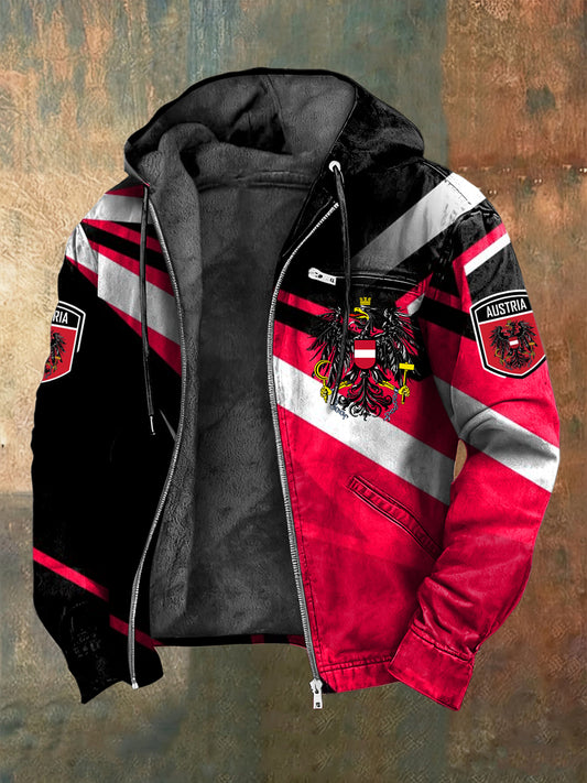 Retro österreich isches Emblem Geometrische Fleece-Kapuzen jacke