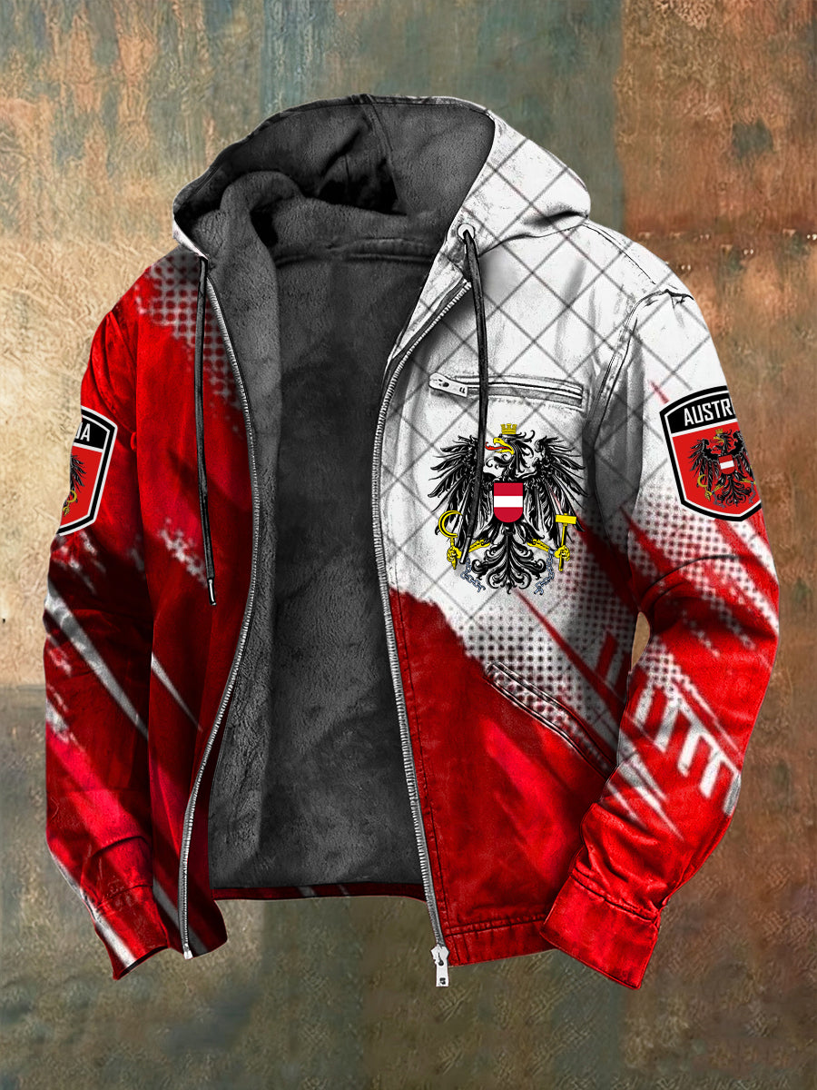 Retro Abstrakte Streifen Österreich isches Emblem Fleece-Ausgekleidet Kapuzen jacke