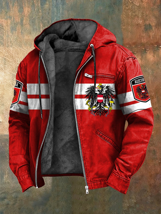 Retro Österreich ische Flagge Gestreifte Fleece-Auskleidete Kapuzen jacke