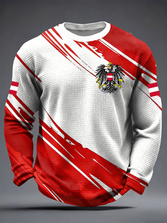 Retro Österreich ische Abstrakte Flagge Emblem Casual Waffel Weave T-Shirt