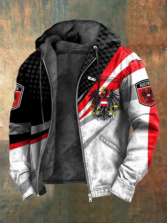 Retro österreich isches Emblem Abstrakte Linie Fleece ausgekleidet Kapuzen jacke