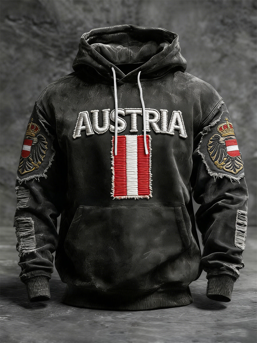 Retro Österreich ische Flagge Emblem Casual Hoodie