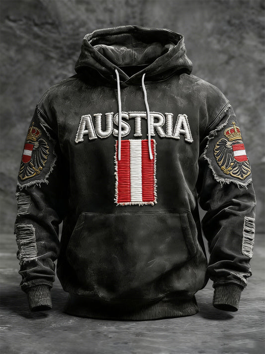 Retro Österreich ische Flagge Emblem Casual Hoodie