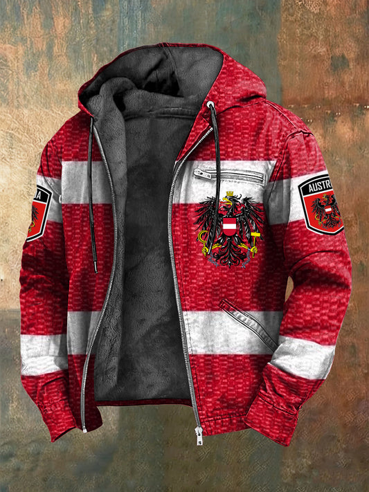 Retro österreich isches Emblem gestreifte Fleece-Kapuzen jacke