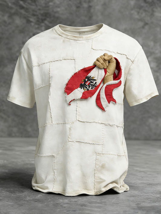 Retro Österreich ische Flagge Patchwork Casual T-Shirt
