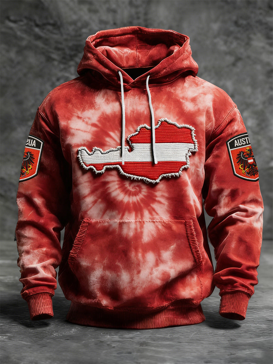 Retro Österreich ische Flagge Karte Tie-Dye Casual Hoodie
