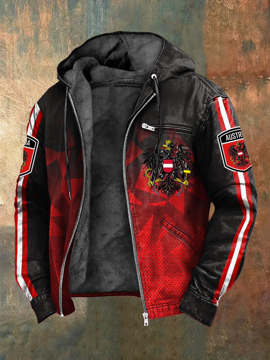 Retro österreich isches Emblem Geometrische Steigung Fleece-Kapuzen jacke