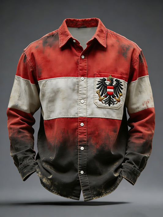 Vintage-gewaschene österreich ische Flagge Patchwork-Freizeit hemd