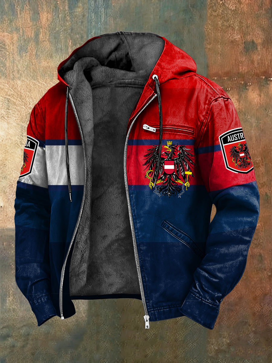 Retro Österreich ische Flagge Patchwork Fleece-Ausgekleidet Kapuzen jacke
