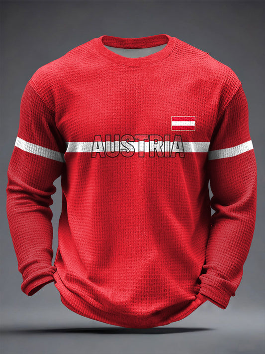 Retro Österreich ische Flagge Fußball Gedenkende Casual Waffel-Weave T-Shirt