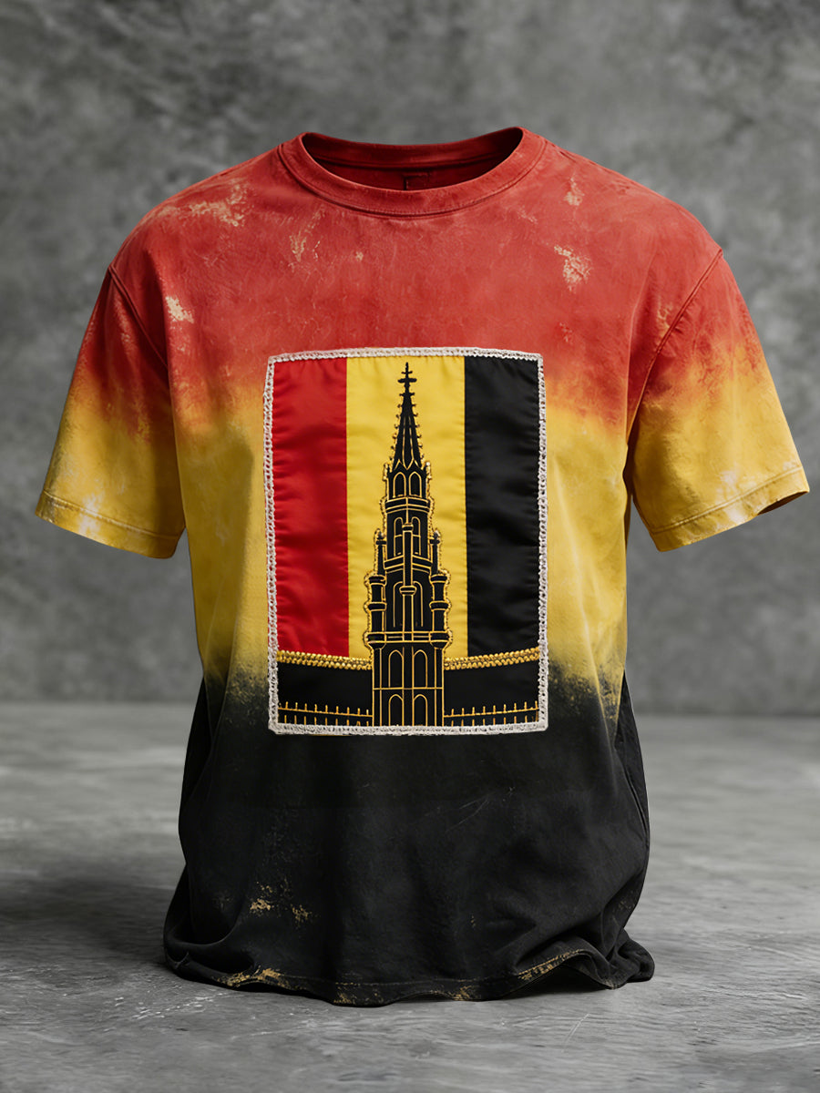 Retro belgische Flagge Patchwork lässig T-Shirt