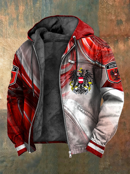 Retro österreich isches Emblem Abstrakte Textur Fleece-Kapuzen jacke