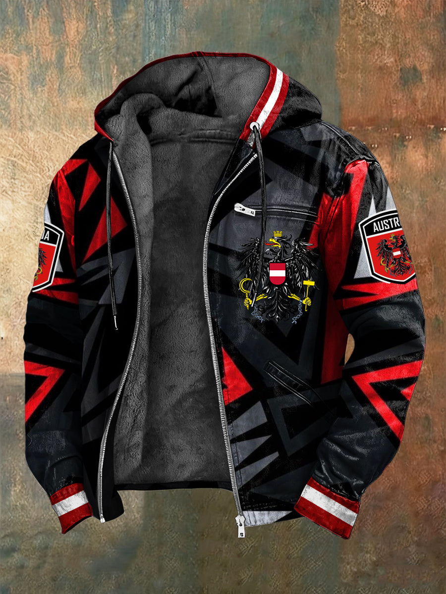 Retro österreich isches Emblem abstrakte geometrische Fleece-Kapuzen jacke