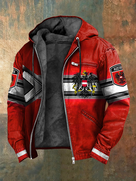 Retro österreich isches Emblem gestreifte geometrische Fleece-Kapuzen jacke