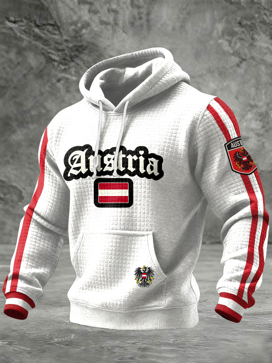 Retro Österreich ische Flagge Patchwork Casual Waffel Hoodie