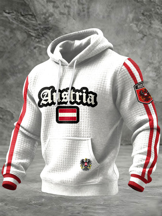Retro Österreich ische Flagge Patchwork Casual Waffel Hoodie