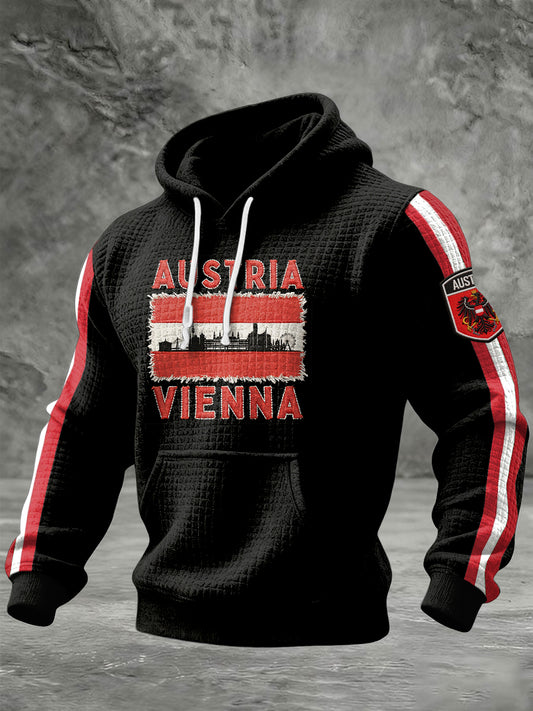 Retro Österreich ische Wien Flagge Casual Waffel Hoodie