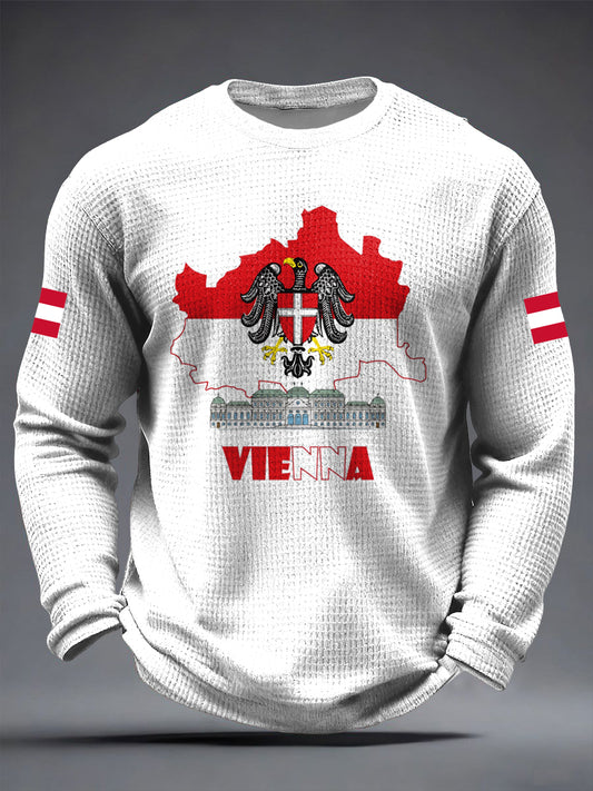 Retro Österreich ische Wien Flagge Lässiges Waffel gewebe T-Shirt