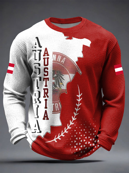 Retro österreich ische Emblem Karte Patchwork Casual Waffel Weave T-Shirt