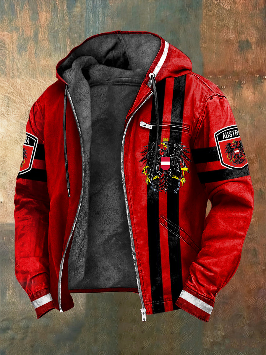 Retro österreich isches Emblem unregelmäßige Streifen Fleece-Kapuzen jacke