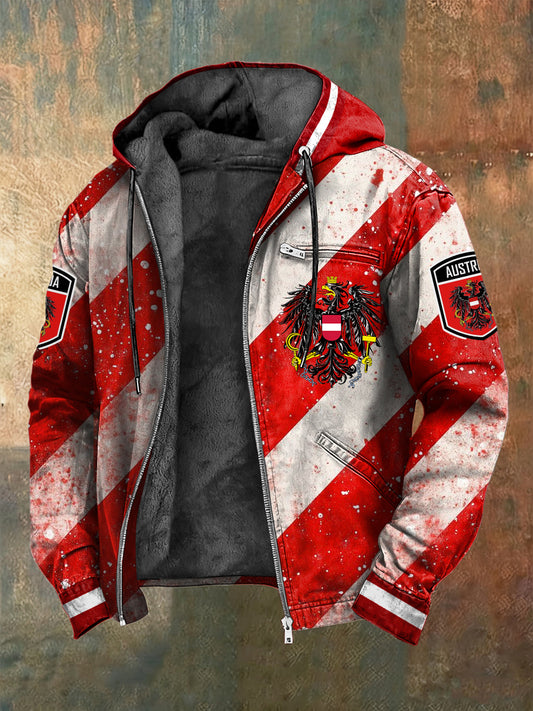 Retro österreich isches Emblem Abstrakte Streifen Fleece-Kapuzen jacke