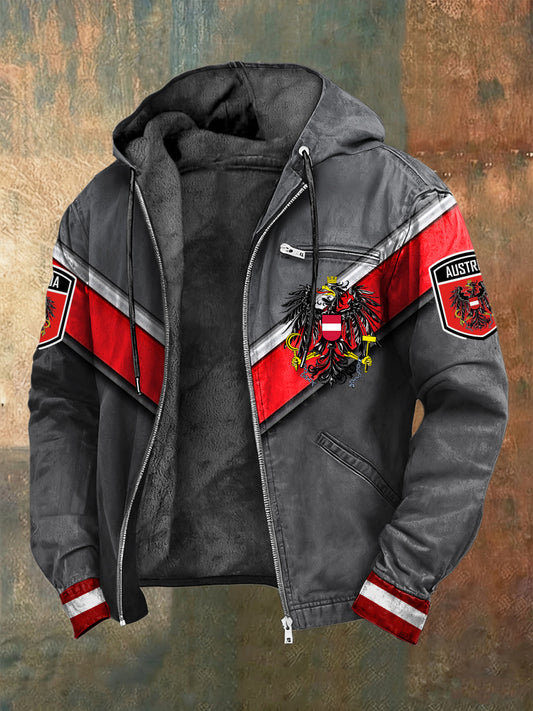 Retro österreich isches Emblem Symmetrische Streifen Fleece-Kapuzen jacke