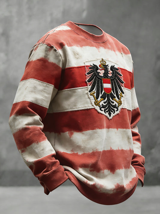 Retro Österreich ische Flagge Emblem Gestreiftes Casual Crewneck Sweatshirt