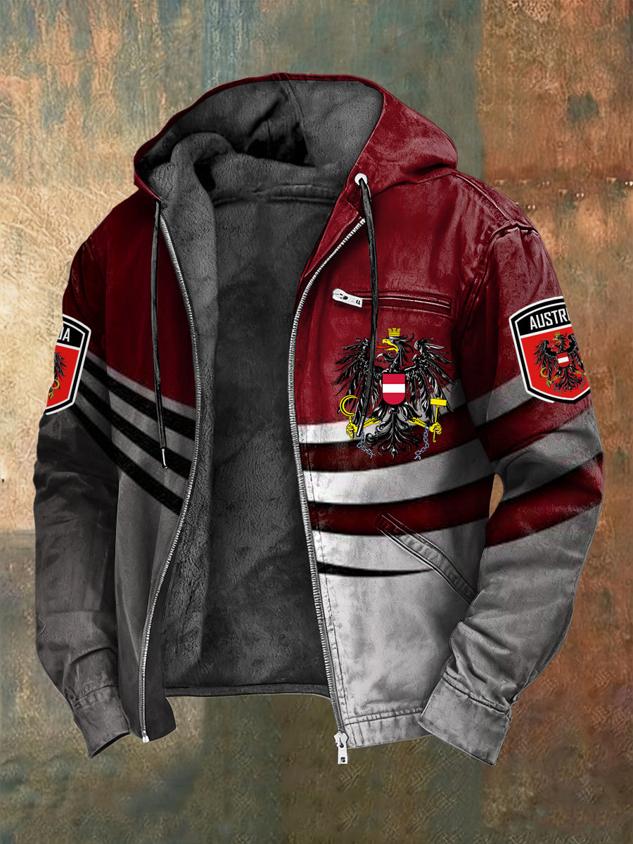 Retro Österreich isches Emblem Gradient Streifen Fleece-Ausgekleidet Kapuzen jacke