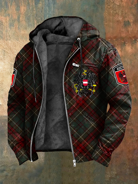 Retro österreich isches Emblem Plaid lässig Fleece-Kapuzen jacke
