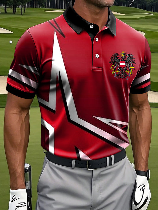 Herren Vintage österreich isches Emblem Geometrisches Patchwork Polos hirt
