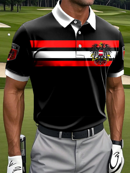 Herren Vintage Österreich ische Flagge Streifen Patchwork Casual Polo Shirt