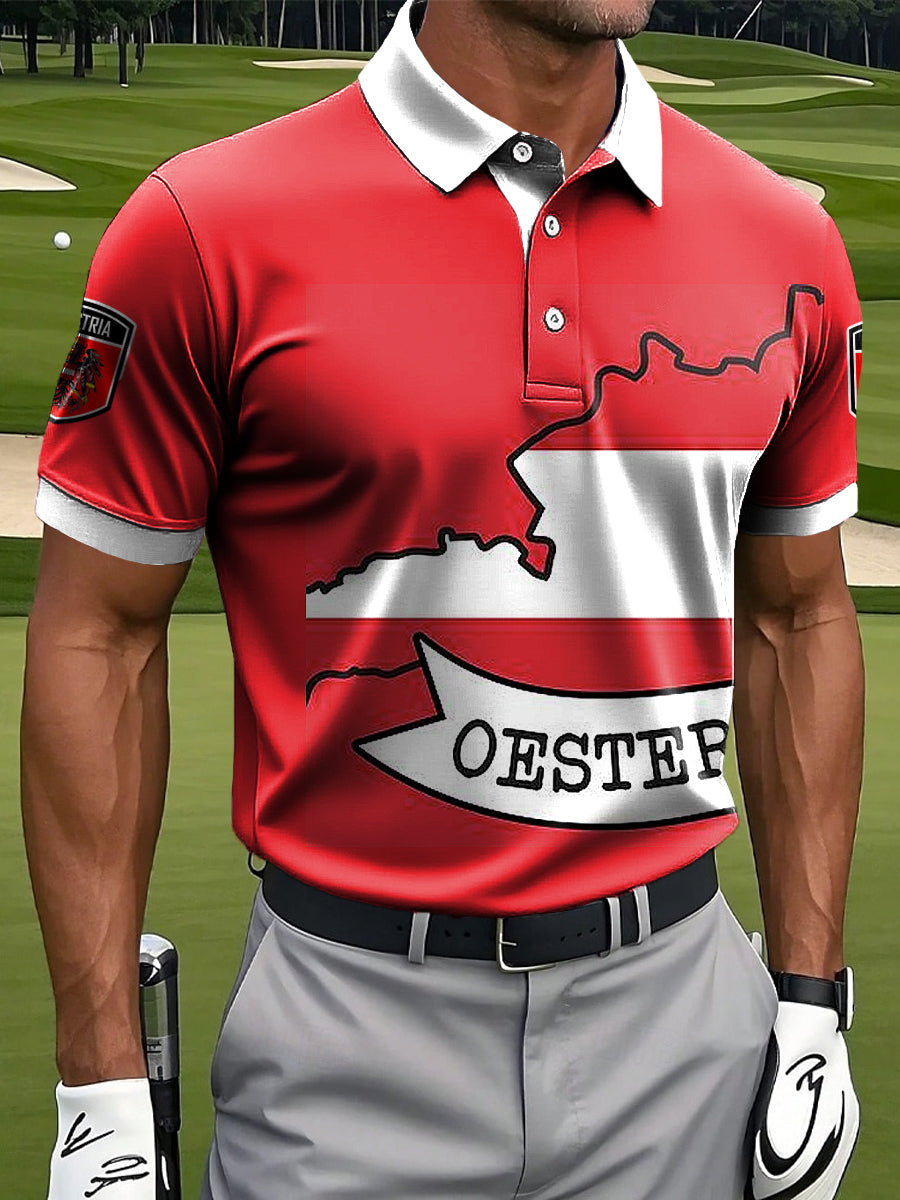 Herren Vintage Österreich ische Karte Flagge Patchwork Polo Shirt