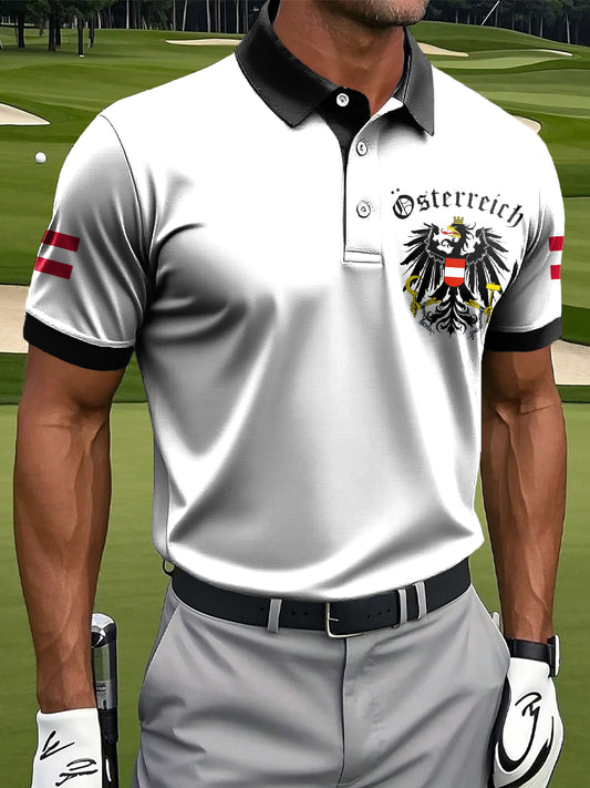 Herren Vintage österreich isches Emblem Patchwork Casual Polo Shirt
