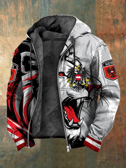 Retro österreich isches Emblem Abstrakte Löwen-Vlies-Kapuzen jacke