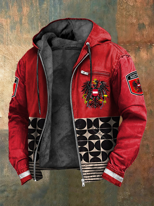 Retro Österreich ische Geometrische Patchwork Fleece-Geformte Kapuzen jacke