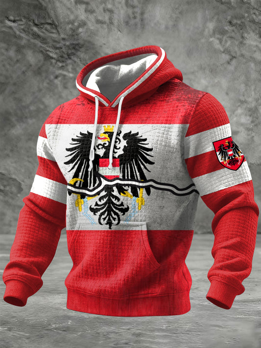 Retro Abstrakt Österreich isches Emblem Patchwork Casual Waffel Hoodie