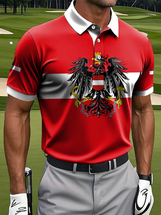 Herren Vintage Österreich ische Flagge Patch Casual Polo Shirt